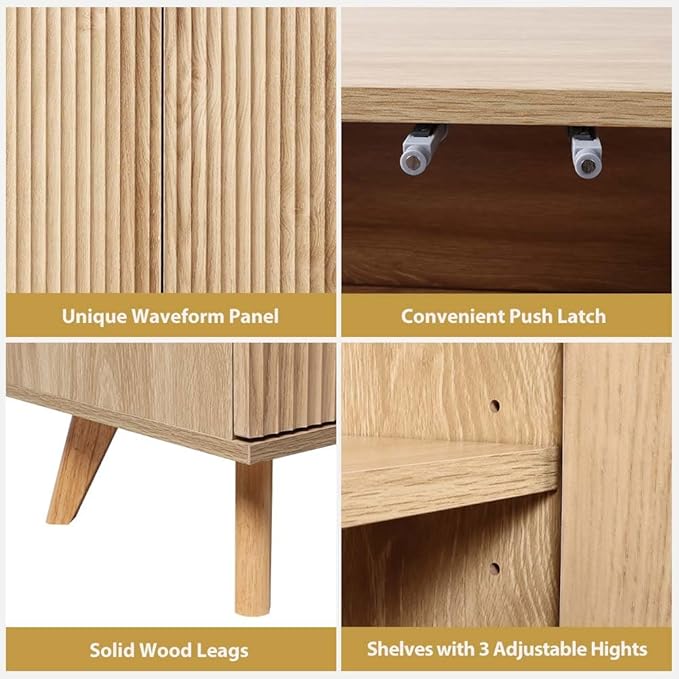 Accent Storage Cabinet, Modern Accent Buffet Cabinet with Adjustable Shelves, Freestanding Sideboard with Double Doors, Accent Cabinet with 2 Doors for Hallway Entryway Living Room (Natural)
