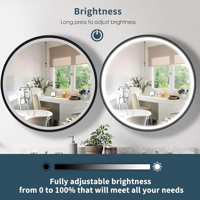 Movo Black Round LED Medicine Cabinet, 3 Color Lighting Dimmable,20 Inch Circle Front Lighted Medicine Cabinet with Defogger, Wall Mounted Illuminated Storage Cabinet for Bathroom