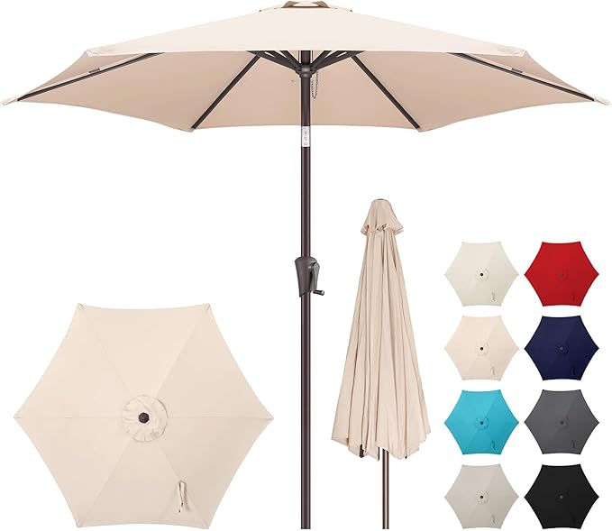 7.5ft Outdoor Patio Umbrella - Table Umbrella Waterprool UV Protection, Sombrillas de Patio with Push Button Tilt, Sun Umbrella for Pool, Porch, Garden, Deck, Backyard (Beige)