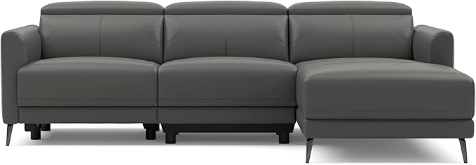 Valencia Andria 99.5" Leather Sectional Couch, Power Recliner with Right Chaise for Living Room - Cloudy Grey