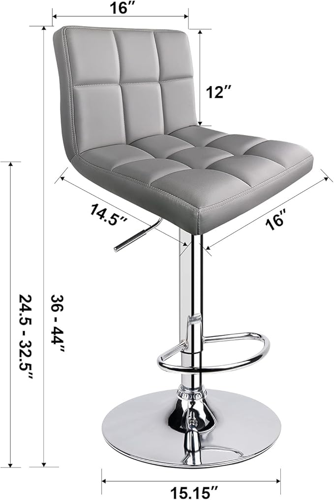 Leopard Bar Stools, Modern PU Leather Adjustable Swivel Bar Stool with Back, Set of 2 (Light Grey)