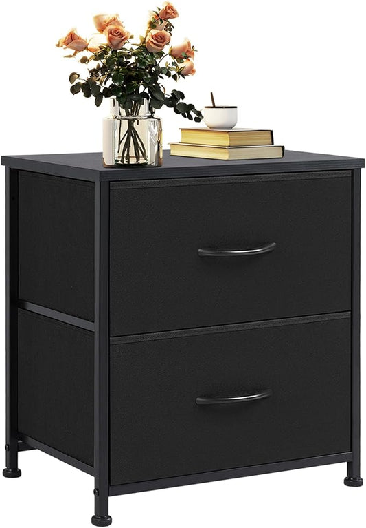 NEWBULIG Nightstand Small Dresser with 2 Fabric Drawers 25 Inch Tall Bedside Table Storage Furniture for Bedroom Closet Entryway College Dorm Black