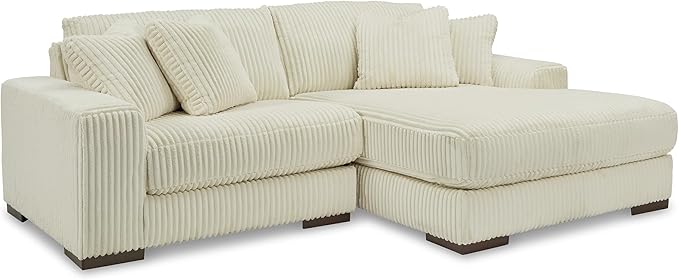 Signature Design by Ashley Lindyn Coastal Right-Arm Facing 2-Piece Sectional with Chaise, Reversible Cushions and 4 Throw Pillows, White