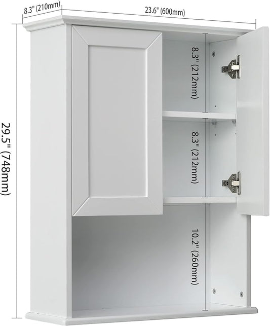 Bathroom Wall Cabinet Wooden Medicine Cabinet Buffering Hinge MDF Material Over Toilet Storage 23"x29" and Adjustable Shelves Cupboard Above Toilet with Large Space