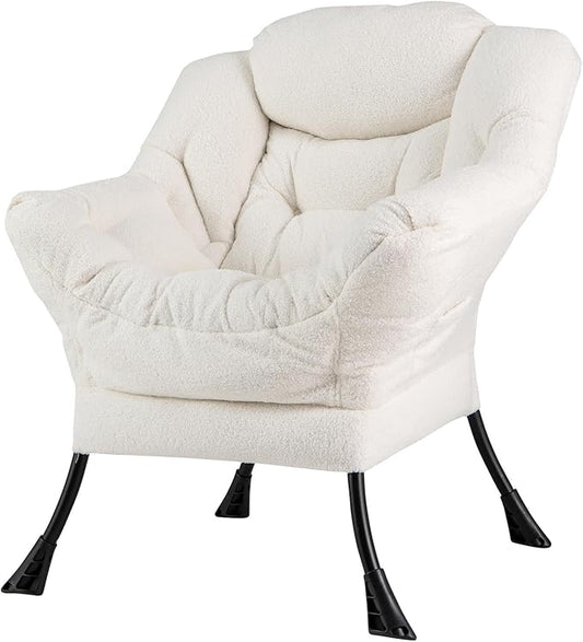 GORELAX Modern Lazy Chair,Upholstered Lounge Accent Chair, Single Leisure Sofa Chair with Armrests & Side Pocket, Comfy Reading Chair for Bedroom, Living Room, Dorm Room (Plush Beige)