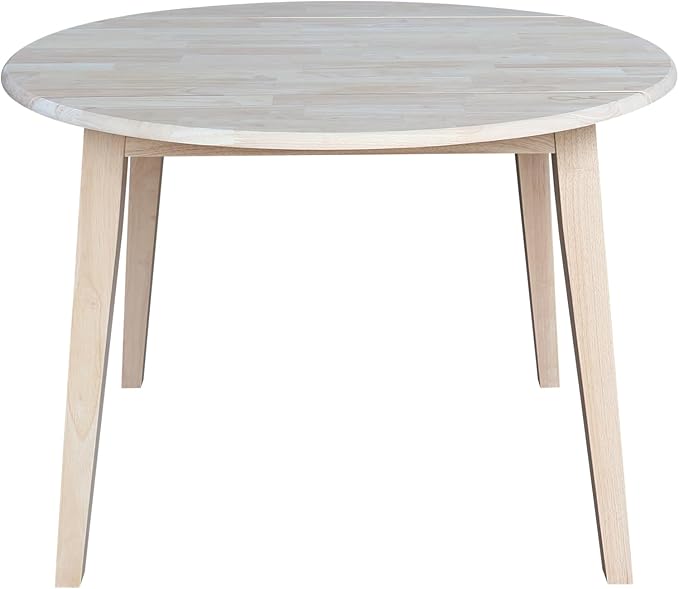 Solid Wood 42" Round Dual Drop Leaf Dining Table, Unfinished