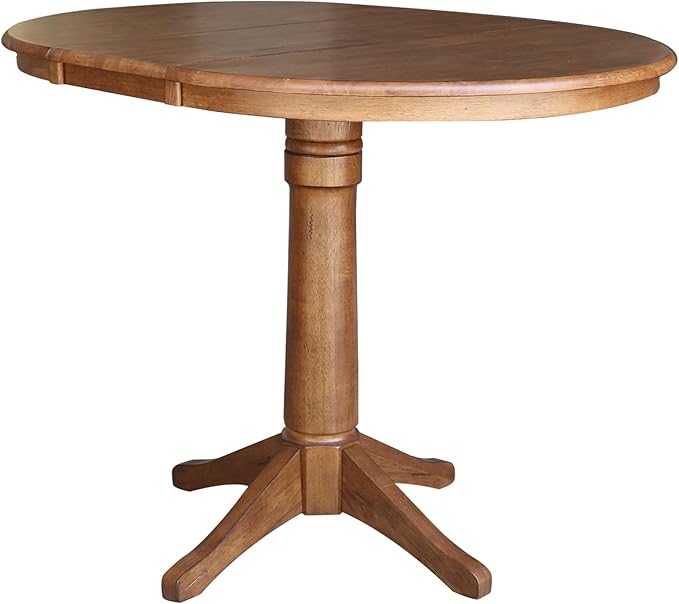IC INTERNATIONAL CONCEPTS 36" Solid Wood Round Top Pedestal Table with 12" Leaf in Oak - 36.1" H