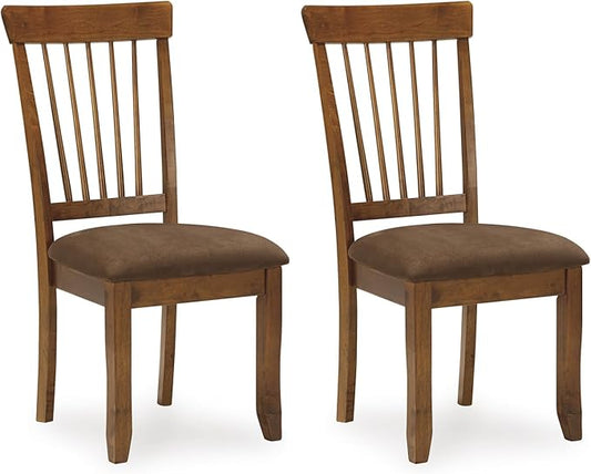 Signature Design by Ashley Berringer | Spindle Back 18" Dining Chairs (Set of 2) – Rustic Light Brown with Upholstered Cushioned Seat