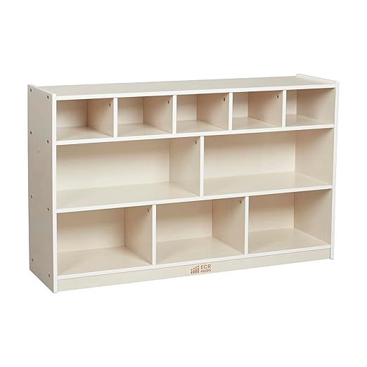 ECR4Kids 5+5 Cubby and Storage Mobile Tray Cabinet, Classroom Furniture, White Wash