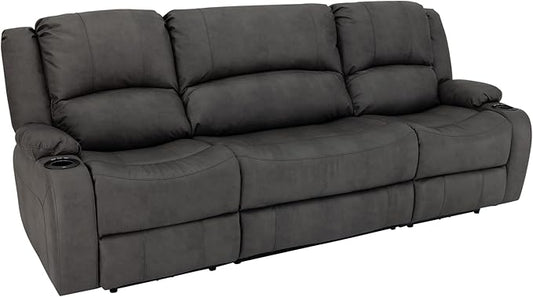 RecPro Charles 94" Powered Triple RV Wall Hugger Recliner | Drop Down Console | RV Furniture with Upgraded 2023 Fabric (Gunmetal)