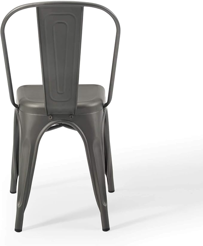 Modway Promenade Industrial Modern Steel Metal Bistro Dining Chairs in Gunmetal - Set of 2