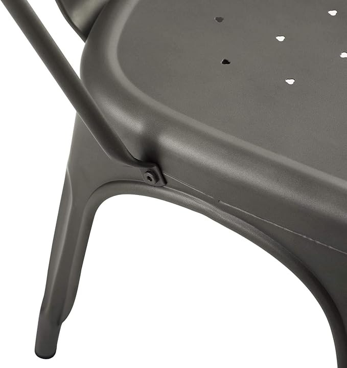 Modway Promenade Industrial Modern Steel Metal Bistro Dining Chairs in Gunmetal - Set of 2