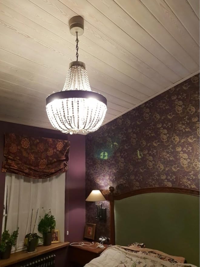 Newrays Wood Beaded Chandelier Pendant Three Lights Gray White Finishing Retro Vintage Antique Rustic Kitchen Ceiling Lamp Light Fixtures(18.52 in*21.3 in)