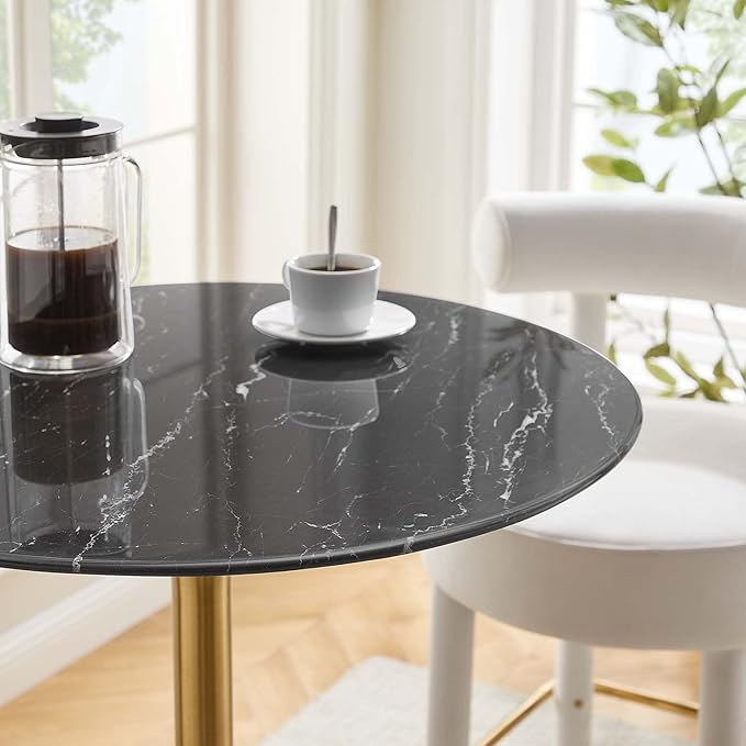 Modway Lippa Round 28" Artificial Marble Mid-Century Modern Bar Table in Gold Black