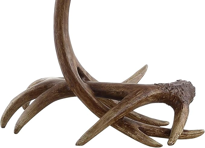 JONATHAN Y 27.5" Brown Antler Rustic Resin Table Lamp for Living Room Bedroom, Light Grey Linen Shade, Farmhouse Lodge Nightstand Lamp, LED Bulb Included JYL6305A