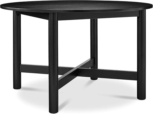 Best Choice Products Solid Wood Dining Table for 4-6, Kitchen Table, 47" Round Table, Modern Farmhouse, Space Saving for Dining Room, Kitchen, Or Living Room, Easy Assembly - Black