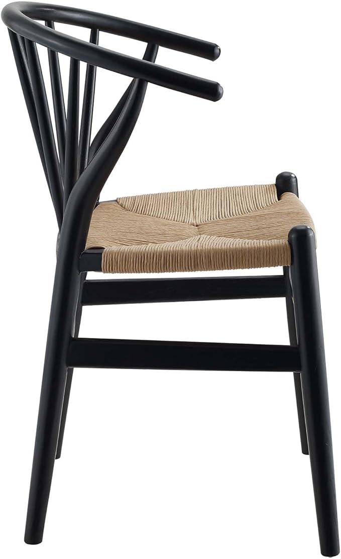 Modway Flourish Mid-Century Modern Rustic Farmhouse Wood Dining Chair Set of 2 in Black