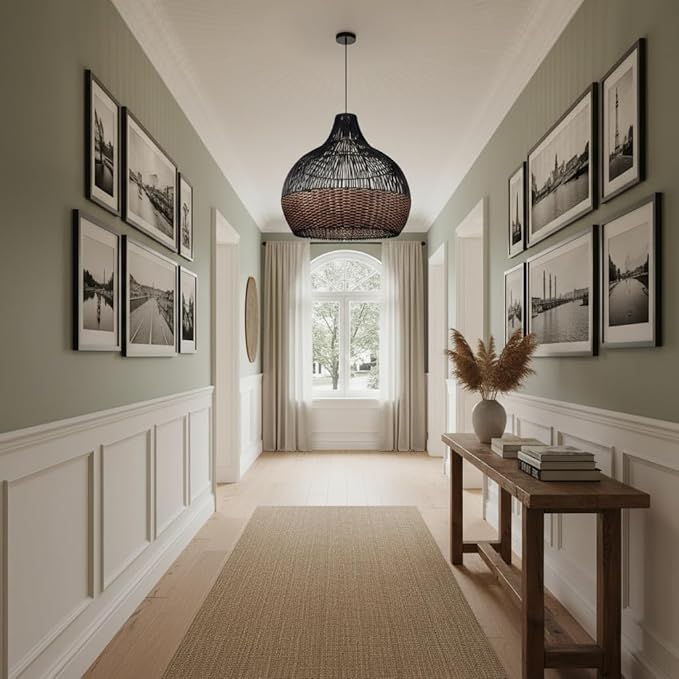 Arturesthome 1 Light Rattan Pendant Light Fixtures,Wicker Boho Black Basket Chandelier, Large Natural Woven Ceiling Hanging Lamp for Kitchen Island Dining Room W 23.5"*22.7"