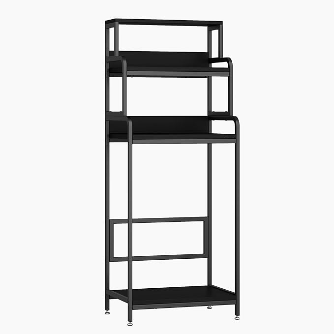 4-Tier Mini Fridge Stand with Storage,Mini Fridge Cabinet with Storage,Mini Fridge and Microwave Oven Stand,Bakers Rack,Mini Fridge Shelf for Home Office Dorm(Black Wood Grain)