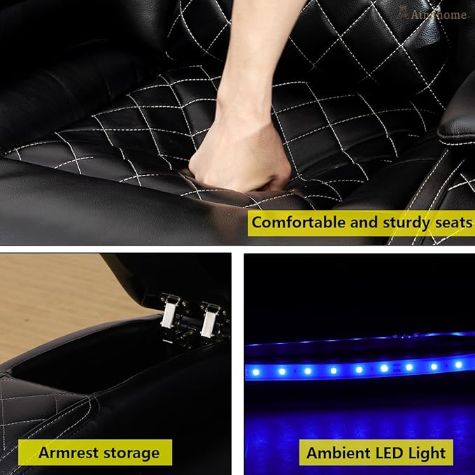 A Ainehome Living Room Furniture Power Recliner Sofa, Breathing Leather Power Reclining Sofa Set, Sectional Reclining Couch with Storage Console for Living Room/Guest Room(A-Black)