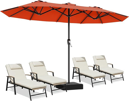 AreShark 15ft Patio Umbrella with Base, Double Sided Outdoor Umbrella with 12 Fiberglass Ribs, Large Outdoor Umbrella for Garden, Pool, Deck, Backyard & Market, Orange