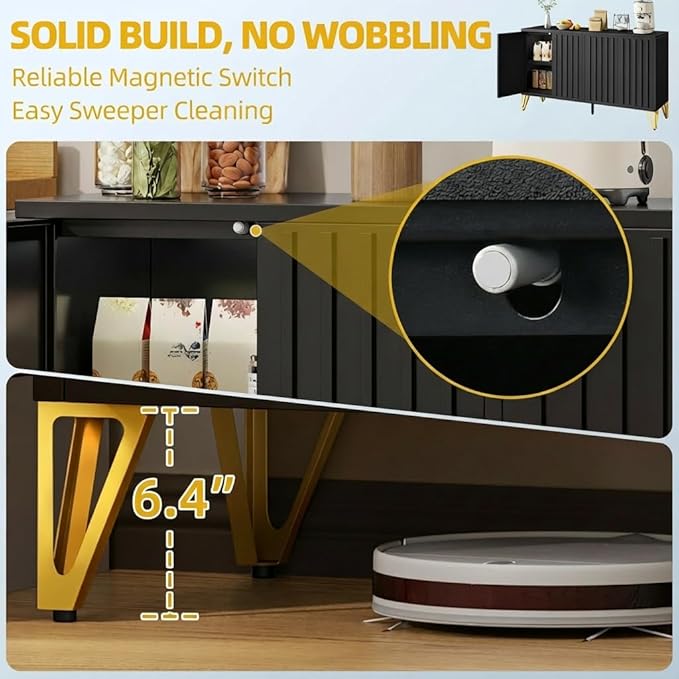 DWVO Modern Kitchen Storage Cabinet with Adjustable Shelves, 55" Sideboard Buffet Cabinet with Storage for Hallway, Kitchen or Living Room, Black