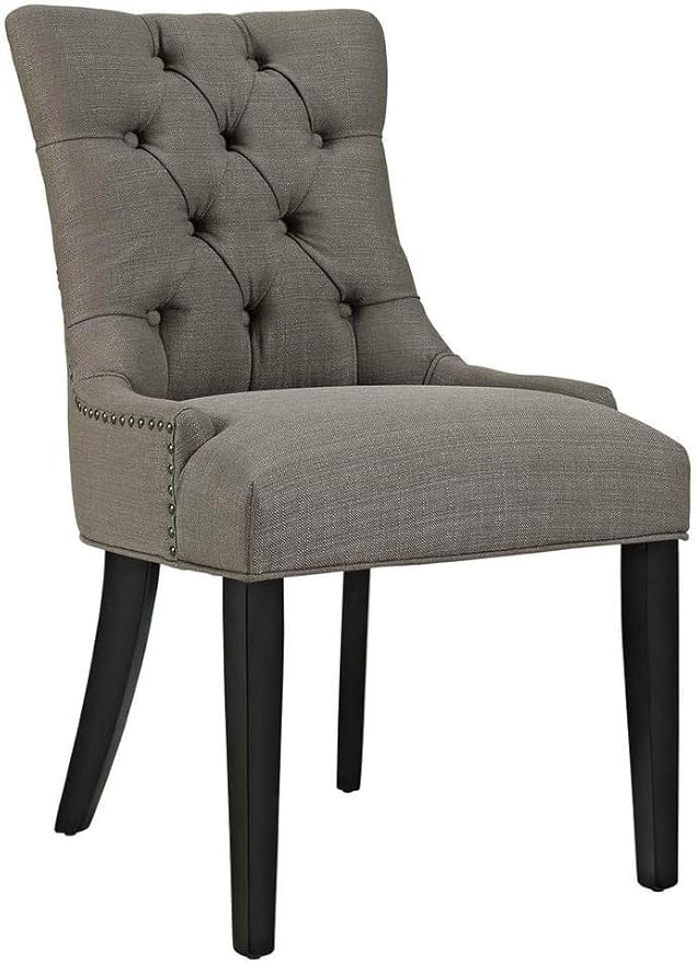 Modway Regent Modern Tufted Upholstered Fabric Two Dining Chairs with Nailhead Trim in Granite