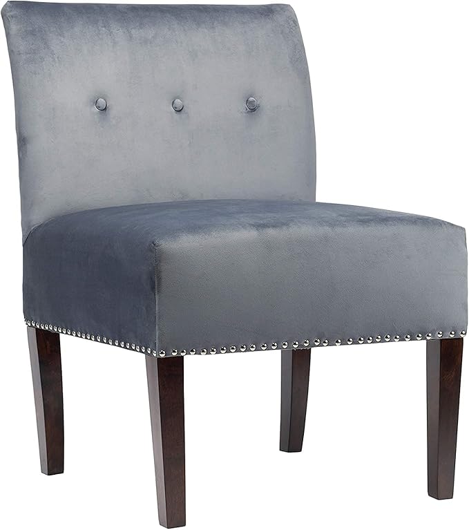 Sole Designs Samantha Collection Armless Accent Chair for Living Room, Office or Vanity, Durable Fabric Upholstery with Espresso Wood Frame, 24" Wide, Grey