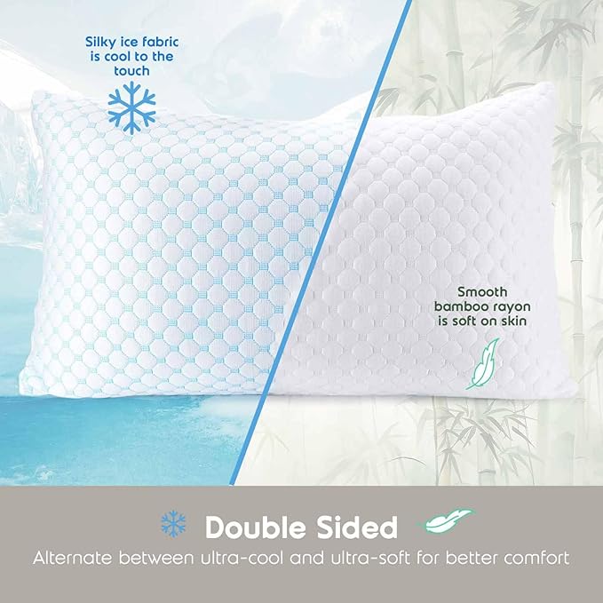 Nestl Cooling Pillow for Sleeping 2 Pack, Luxury Shredded Memory Foam Body Pillow Set of 2, Adjustable Cold Gel Pillows for Hot Sleepers Supportive Long Pillow for Side Back Stomach Sleepers