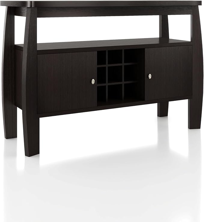 Furniture of America Clyton Modern Kitchen Buffet Storage Cabinet with Doors and Shelves, Wood Sideboard Table, Coffee Bars & 9 Grid Wine Rack, for Dining, Living Room, Dark Espresso