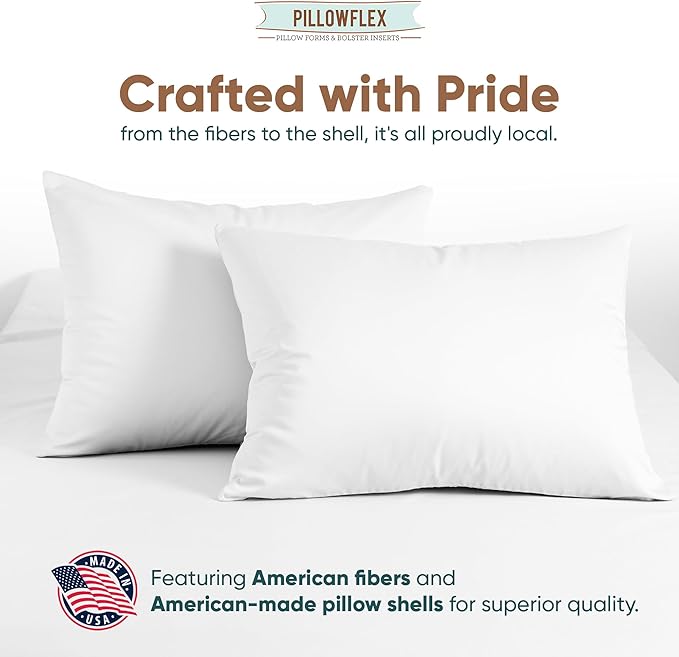 Pillowflex Synthetic Down Sleeping Pillows - Standard Size - Medium Firmness for Back, Side & Stomach Sleepers - Ideal for Standard, Twin, & Full Size Beds - Comfortable Pillow for Sleeping - 2 Pack