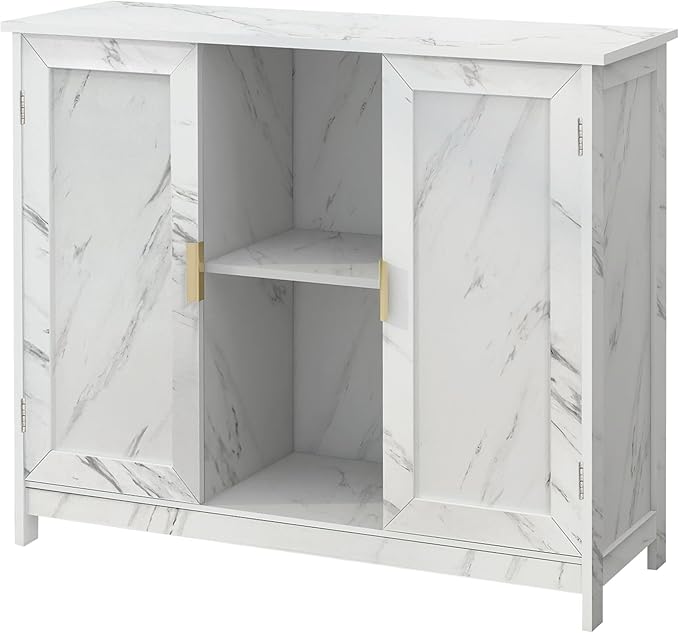 TaoHFE Marble Top Narrow Sideboard Cabinet,Modern White Marble Side Buffet Cabinet with Storage,Kitchen Island Narrow Sideboard for Kitchen for Living Room