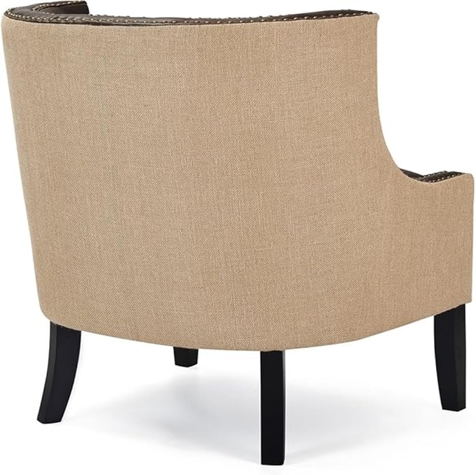 Tommy Hilfiger Dorset Leather Club Chair, Brass Nailhead Accent Trim, High Back Reading Armchair, Traditional Living Room Furniture, Chesterfield Brown