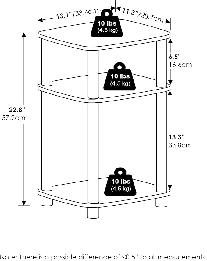 Furinno JUST Side Table Set of 2, 3-Tier Turn-N-Tube End Table with Open Shelf, Round Curve Corner Night Stand, Bedside Table, Easy Assembly, for Living Room, Bedroom, French Oak