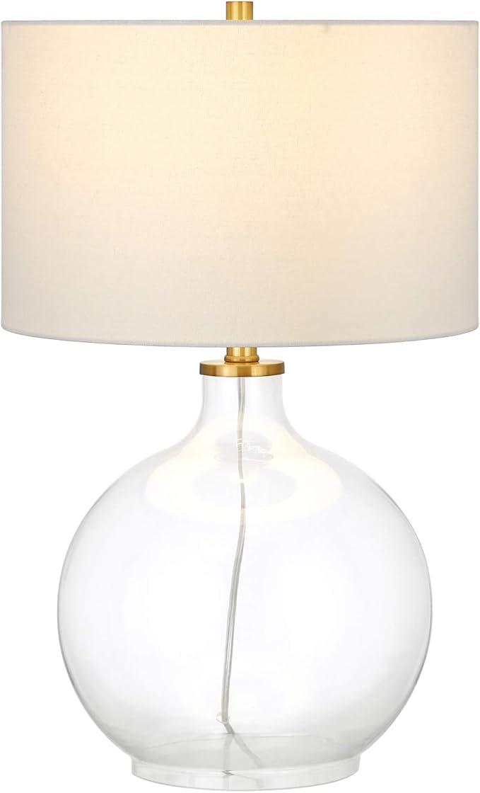 Laelia 24.75" Tall Table Lamp with Fabric Shade in Clear Glass/Brass/White
