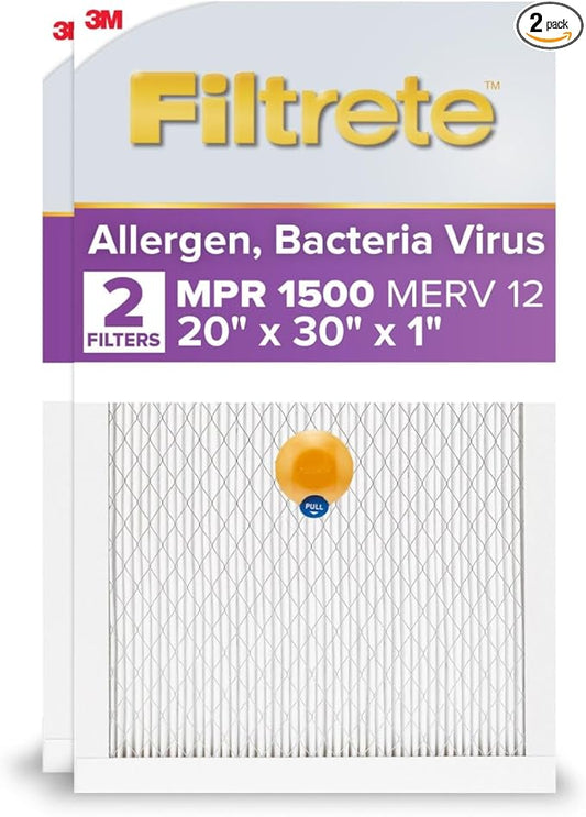 Filtrete 20x30x1 AC Furnace SMART Air Filter, MERV 12, MPR 1500, Track Filter Life With Bluetooth Enabled Sensor, CERTIFIED asthma & allergy friendly, 2-Pack (Actual Size 19.84x29.84x0.81 in)