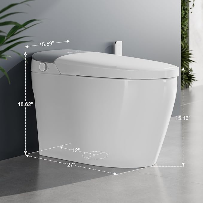 Smart Toilet, Bidet Toilet with Pump Assisted,Auto Dual Flush, Foam Shield, Foot Sensor Operation, 12-Inch Rough-In, Heated Bidet Seat, Warm Water & Dryer LED Display & Night Light (ST-A01)