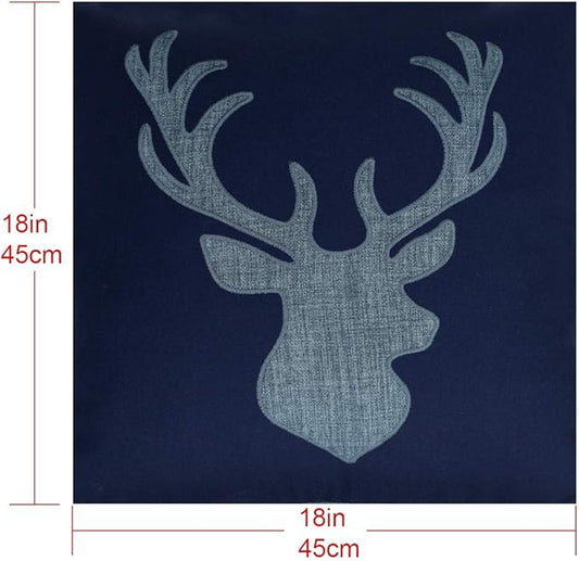 Cotton Pillow Case Decorative Deer Head Pillow Cover for Sofa Cushions Covers 18x18 Inches (Navy)