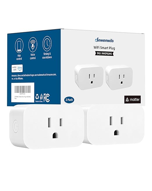 DEWENWILS Matter Smart Plug, Work with Apple Home, Alexa, Google, SmartThings, Smart Outlet with Schedule and Timer, FFS Easy Setup, 100% Privacy 15A/1800W, APP Voice Control, 2.4G Wi-Fi Only, 2 Pack