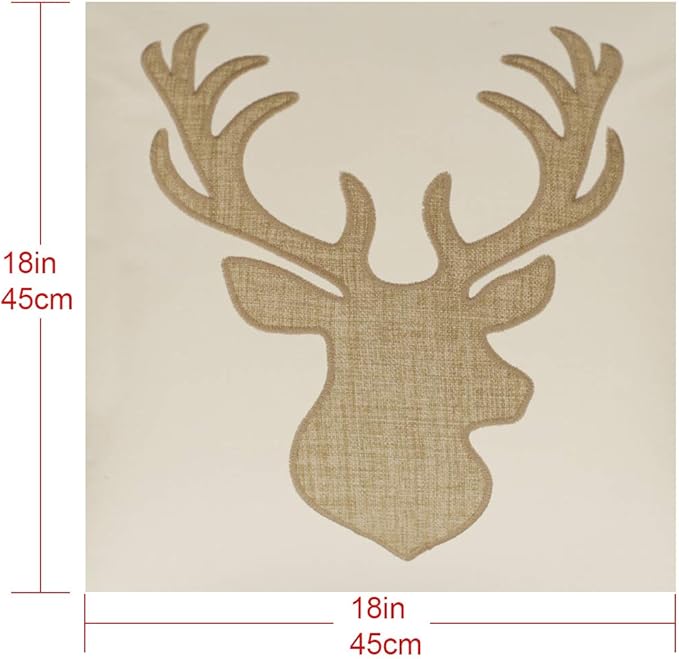 Embroidered Throw Pillow Covers Deer Head Pattren 18x18 Inches for Living Room Cotton Cushions Covers (Khaki) …