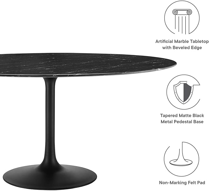 Modway Lippa Dining Table, 60", Black Black