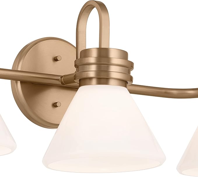 Kichler Farum 26" 3-Light Vanity Light with Opal Glass in Champagne Bronze, for Single or Double Vanity, Over a Mirror, Powder Room, Bathroom, (26" W x 9.5" H) 55155CPZ
