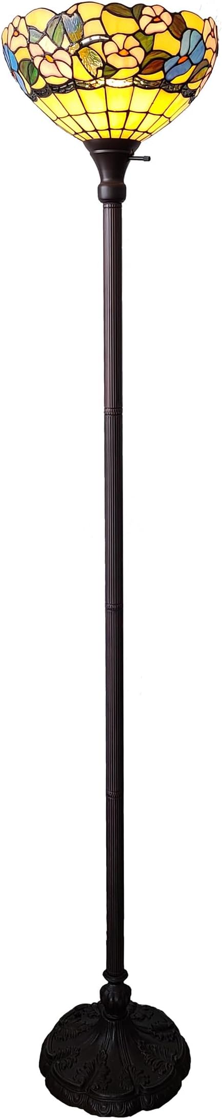 Amora Tiffany Floor Lamp - 70” Hummingbirds Floral Stained Glass Floor Lamp