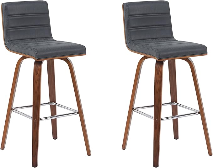 Vienna Modern Swivel Bar Height Stool with Vintage Black Upholstered Seat and Walnut Finished Wood Frame Set of 3