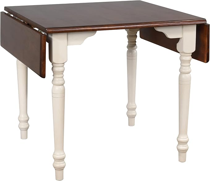 Sunset Trading Andrews 48" Rectangular Drop Leaf White with Chestnut Brown Top | Seats 6 Dining Table, 3 Sized, Distressed Antique Black with Cherry (PK-ADW3448-AW)