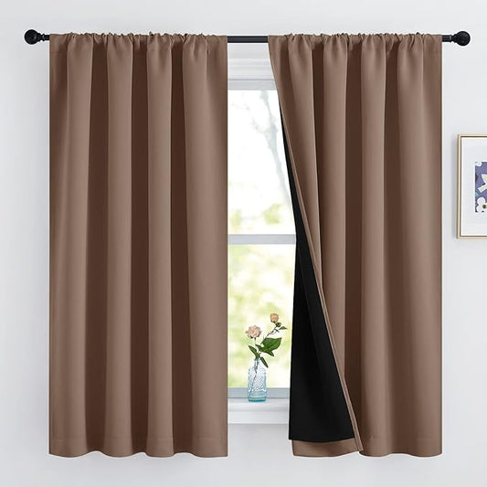 NICETOWN Total Blackout Panels for Nursery, Super Soft, Heavy Duty and Thick Window Treatment Curtains 63 inches Long with Black Lined for Basement (1 Pair, Cappuccino, 52 inches Wide Each Panel)