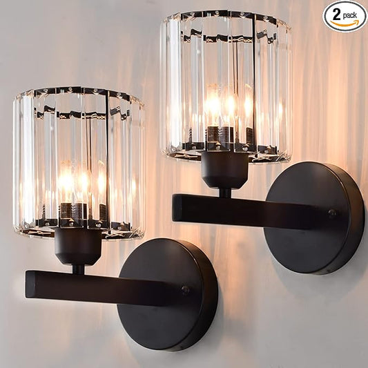 TISLYCO Black Wall Sconces Set of 2, Bathroom Wall Lighting Fixtures Over Mirror, Vanity Light, Modern Glass Shade Wall Lamp Black Indoor Decor for Bedroom Living Room Entryway