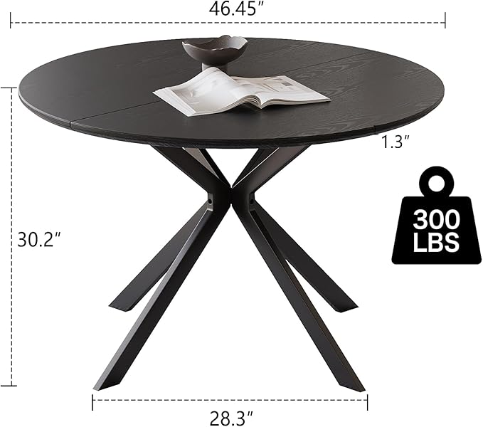 ALBAD 46.4" Round Dining Table, Mid Century Modern Round Dining Room Table for 4-6 with Metal Legs, Easy Assembly Coffee Table, Space-Saving Design for Kitchen and Dining Room