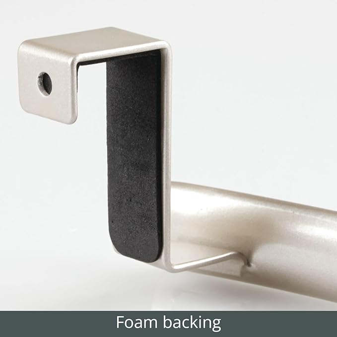 mDesign Steel Over Door Curved Towel Bar Storage, Hanger for Cabinet or Cupboard, Holder Rack for Kitchen, Bathroom - Holds Hand/Dish Towels, Washcloths - Spira Collection - Satin