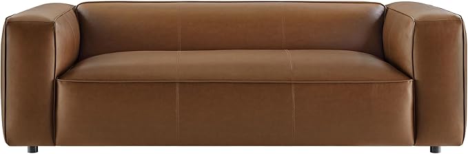 Modway Auren Vegan Leather Sofa in Coffee - Faux Leather Couch - Comfy Modern PU Leather Sofa - Oversized Mid Century Modern Couch for Living Room, Apartment, Loft